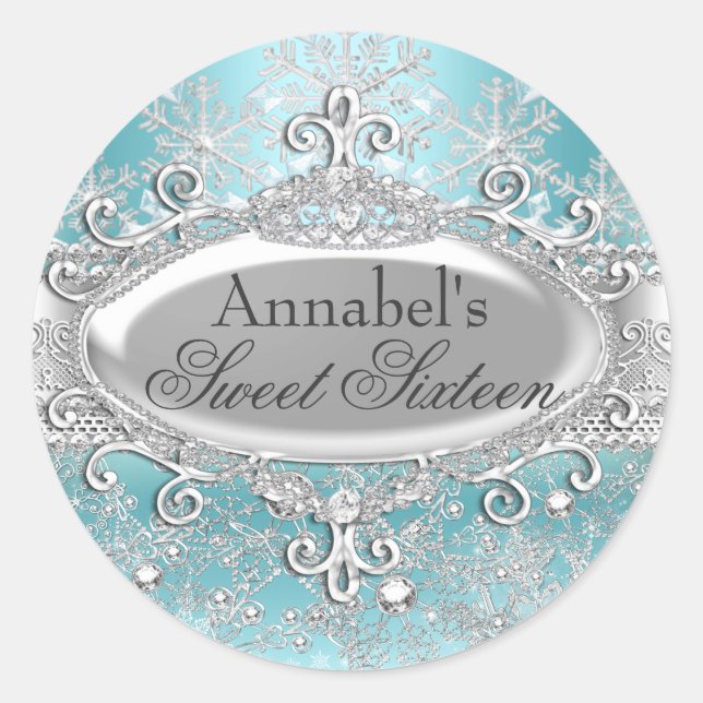 Teal Princess Winter Wonderland Sweet 16 Sticker (Front)