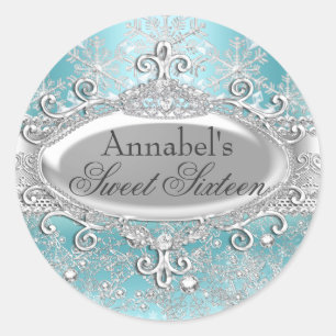Teal Princess Winter Wonderland Sweet 16 Sticker
