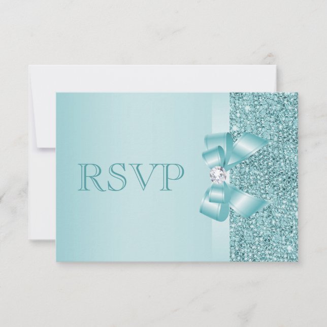 Teal Printed Sequins RSVP Card (Front)