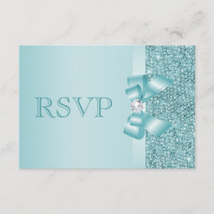 Teal Printed Sequins Wedding RSVP
