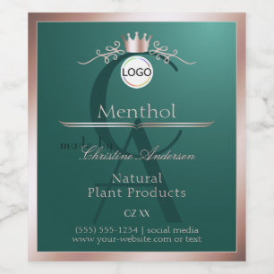 Teal Product Label Rose Gold Frame Logo Monogram