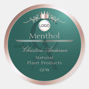 Teal Product Label Rose Gold Frame Logo Monogram