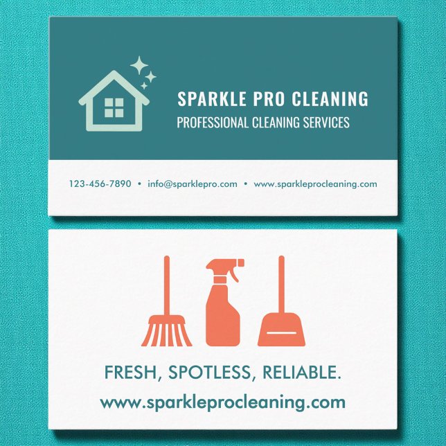 Teal Professional House Cleaning Services Business Card (Creator Uploaded)