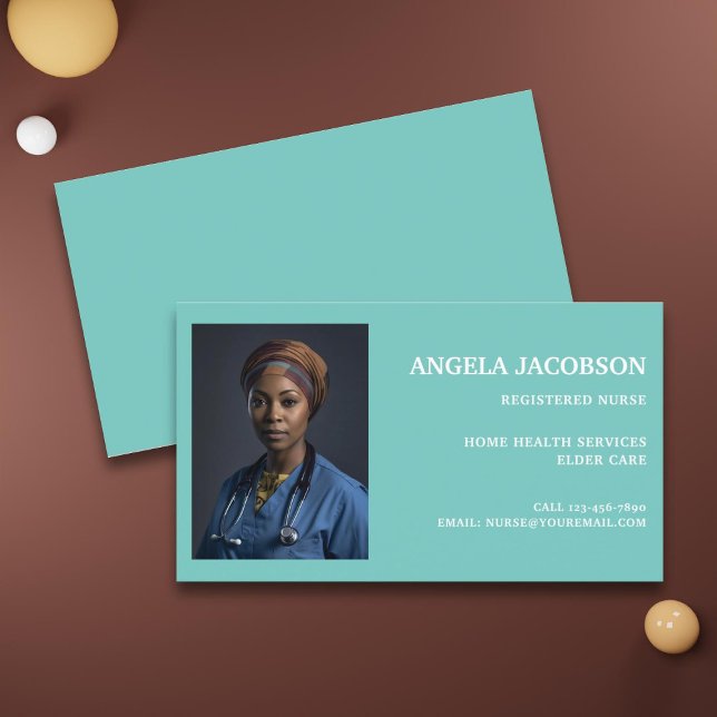 Teal Professional Registered Nurse Photo Business Card (Creator Uploaded)