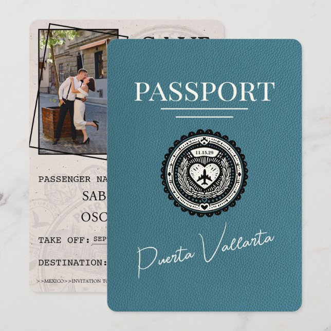 Teal Puerta Vallarta Passport Save The Date (Front/Back)