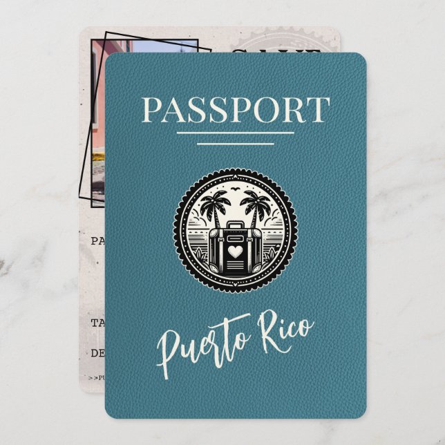 Teal Puerto Rico Passport Save The Date (Front/Back)
