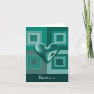 Teal Puffy Heart Thank You Card