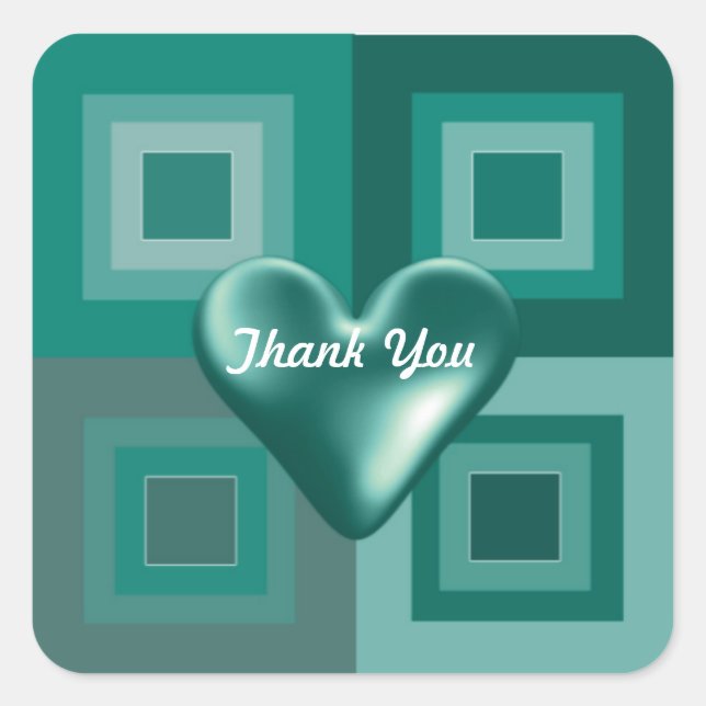 Teal Puffy Heart Thank You Stickers (Front)