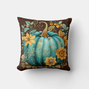 Teal Pumpkin Autumn Boho Fall Brown Cushion