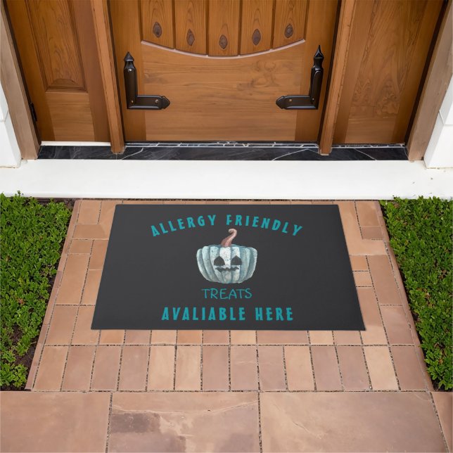 Teal Pumpkin Halloween Allergy Friendly Treats Doormat (Outdoor)