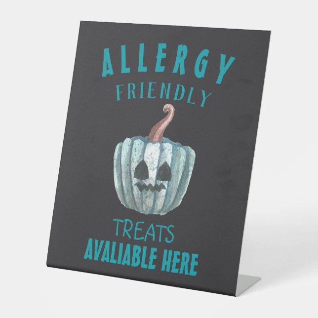 Teal Pumpkin Halloween Allergy Friendly Treats Pedestal Sign (Front)