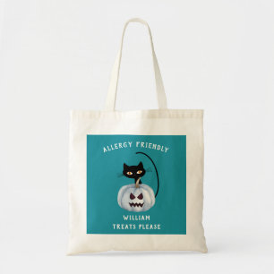 Teal Pumpkin Halloween Black Cat Allergy Friendly Tote Bag