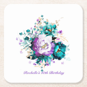 Teal Purple and Gold Floral Coasters