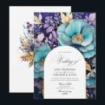 Teal, Purple, and Gold Floral Wedding Invitation<br><div class="desc">Teal,  purple,  and gold floral summer wedding invitation. Ideal for a summer garden wedding.</div>