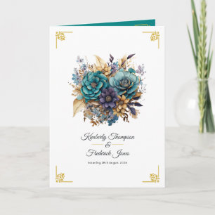 Teal, Purple, and Gold Floral Wedding Programme