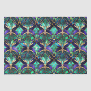 Teal, Purple and Gold Peacock Stained Glass Tissue Paper