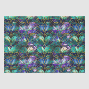 Teal, Purple and Gold Peacock Stained Glass Tissue Paper