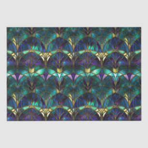 Teal, Purple and Gold Peacock Stained Glass Tissue Paper