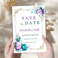 Teal Purple and Gold Save the Date Modern Elegant