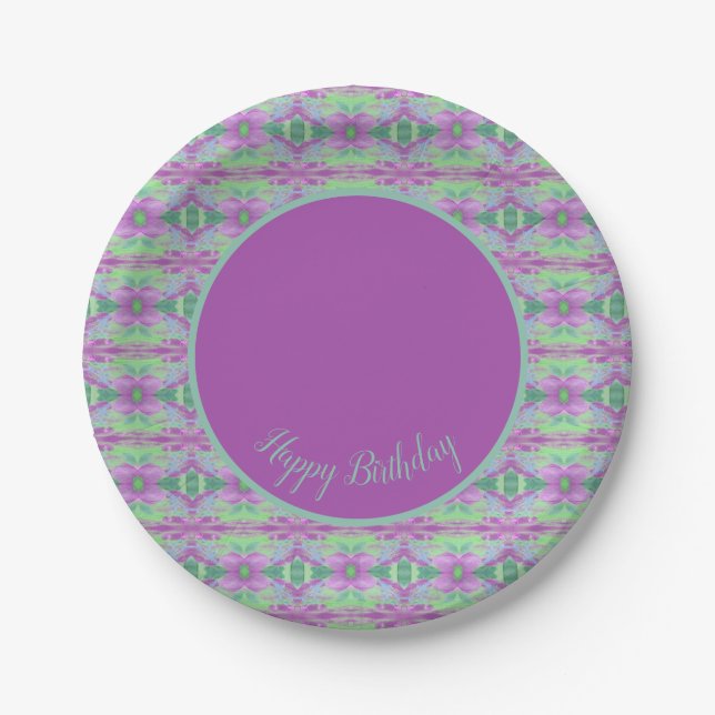 Teal Purple and Lime Green Paper Birthday Plates (Front)