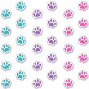 Teal Purple and Pink Paw Print Tracks Sticker Set