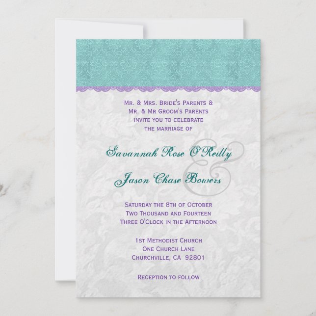 Teal Purple and Silver Wedding Template V01 (Front)