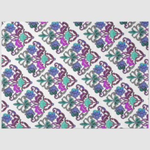 TEAL PURPLE BLUE GREEN EMBROIDERY FLOWERS TISSUE PAPER