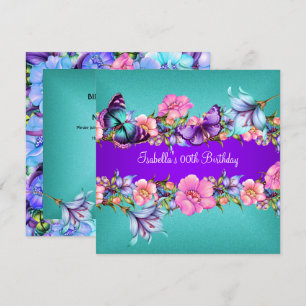 Teal Purple blue Pink Butterfly Birthday Party 2 Invitation