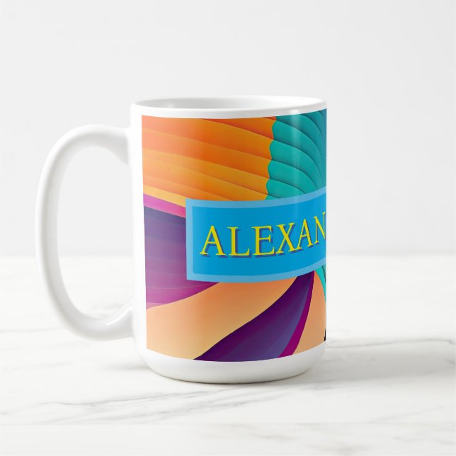 TEAL PURPLE BLUE WAVY ABSTRACT COFFEE MUG (Left)