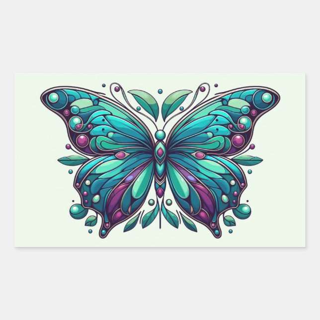 Teal & Purple Butterfly 4 Rectangular Sticker (Front)