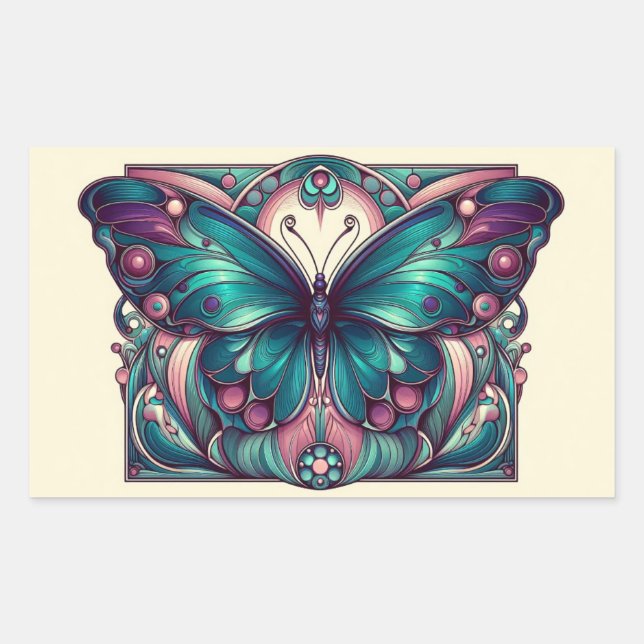 Teal & Purple Butterfly 5 Rectangular Sticker (Front)