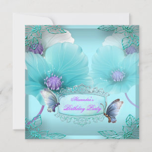 Teal Purple Butterfly Birthday Party Women Girls 2 Invitation