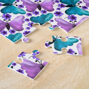 Teal purple butterfly floral pattern  jigsaw puzzle