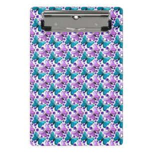 Teal purple butterfly floral pattern mini clipboard