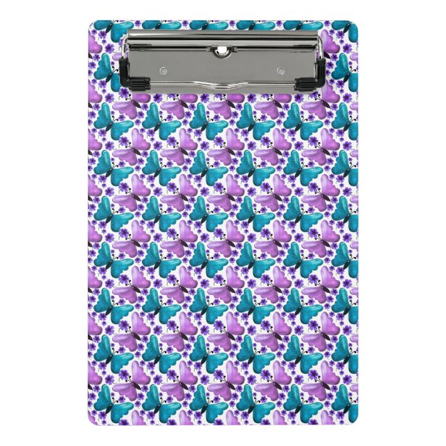 Teal purple butterfly floral pattern  mini clipboard (Front)