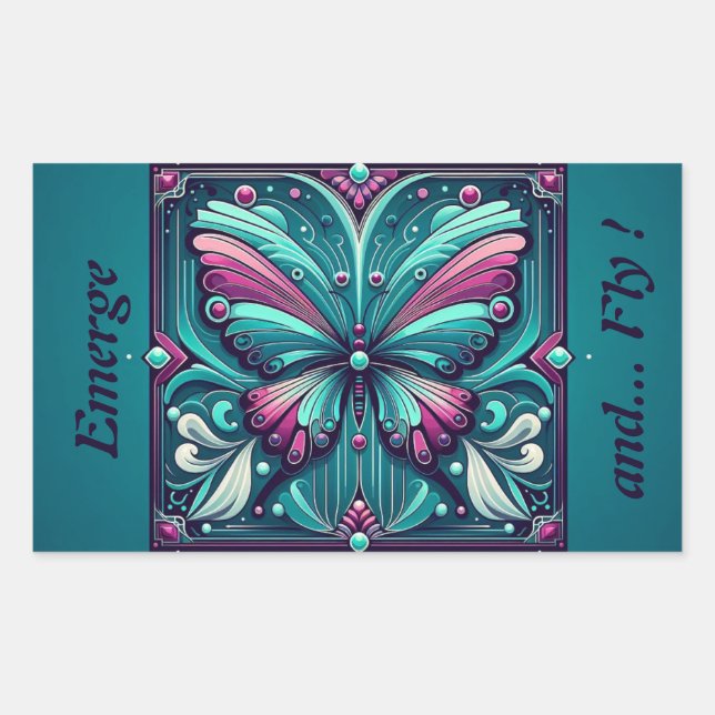 Teal & Purple Butterfly Square Rectangular Sticker (Front)
