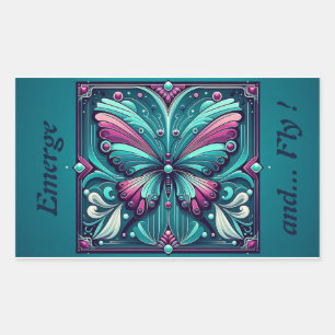 Teal & Purple Butterfly Square Rectangular Sticker