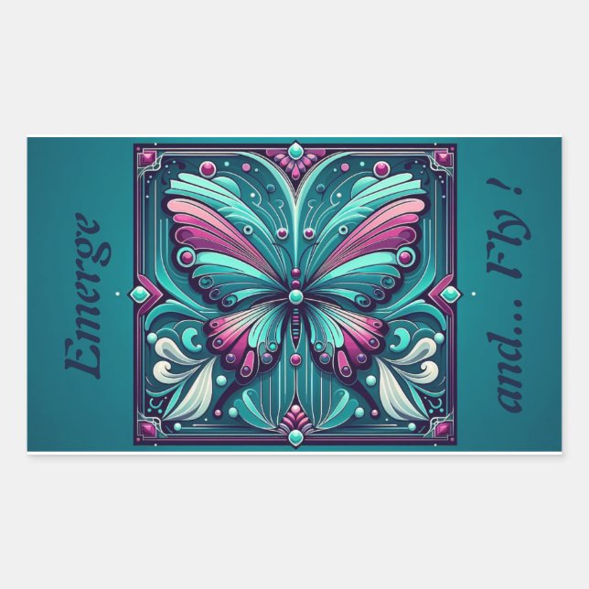 Teal & Purple Butterfly Square Rectangular Sticker (Front)