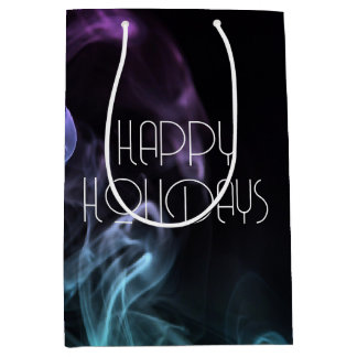 Teal Purple Coloured Smoke Happy Holidays Medium Gift Bag