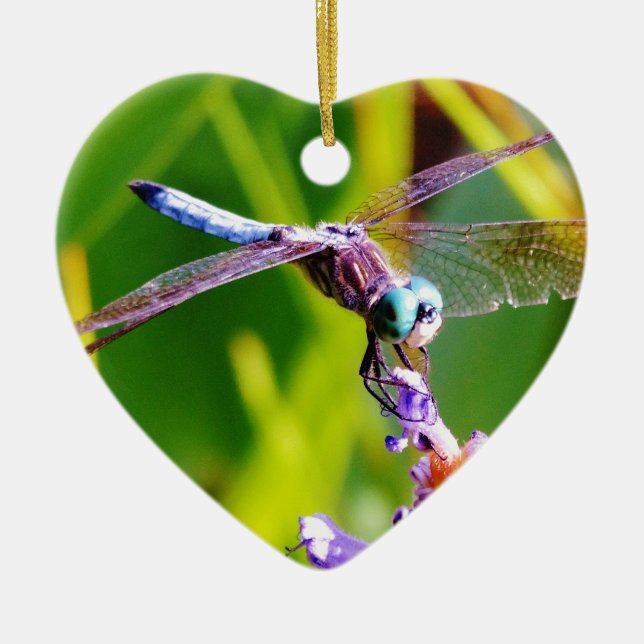 Teal & purple Dragonfly Ceramic Tree Decoration (Front)