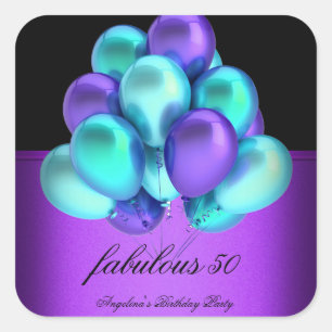 Teal Purple Fabulous Black Balloons Party Square Sticker