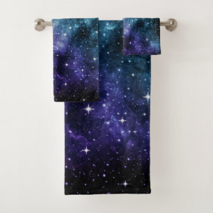 Teal Purple Galaxy Nebula Dream #1 Bath Towel Set