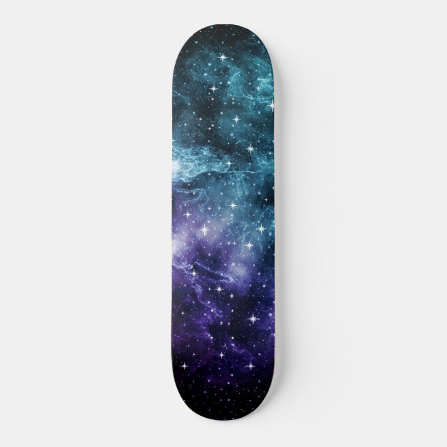 Teal Purple Galaxy Nebula Dream #1 Skateboard (Front)