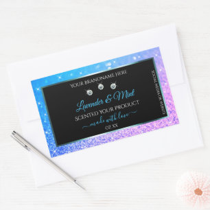 Teal Purple Glitter Black Product Labels Diamonds