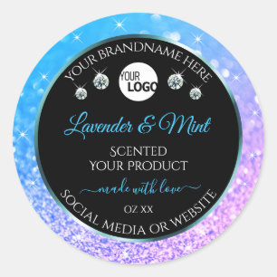 Teal Purple Glitter Black Product Labels with Logo