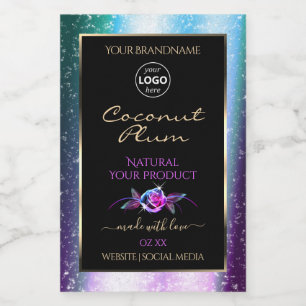 Teal Purple Glitter Black Product Labels with Logo