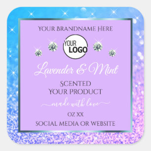 Teal Purple Glitter Product Labels Logo Diamonds