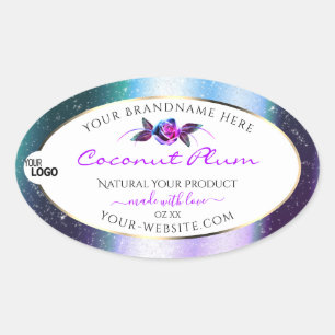Teal Purple Glitter White Product Labels with Logo