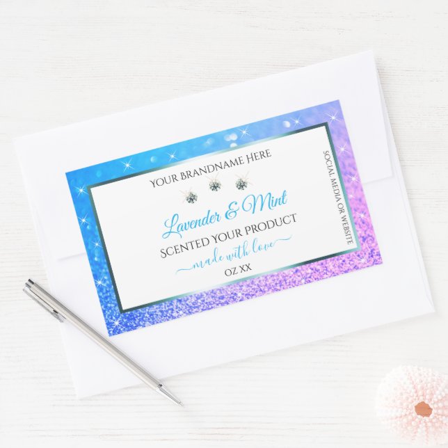 Teal Purple Glitter White Product Packaging Labels (Envelope)