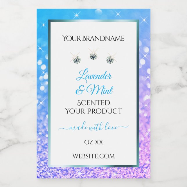 Teal Purple Glitter White Product Packaging Labels (Single Label)